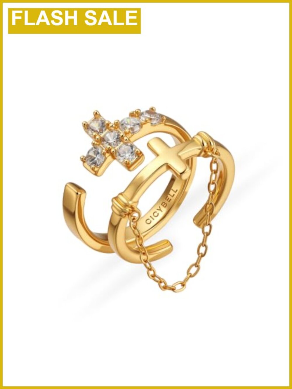 18K Gold Plated Cross Stackable Adjustable Rings for Women